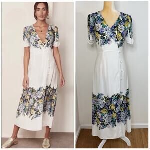 Free People Jamie Floral Wrap Midi Dress Size XS White Blue Multi